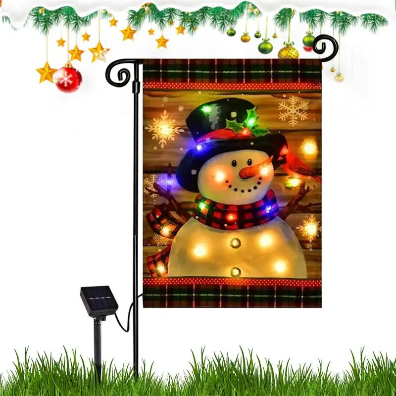 

LED Snowman Garden Flag Christmas Garden Flag Lights Solar-Powered Winter Yard Flag Snowman Design for Festive Holiday Decor