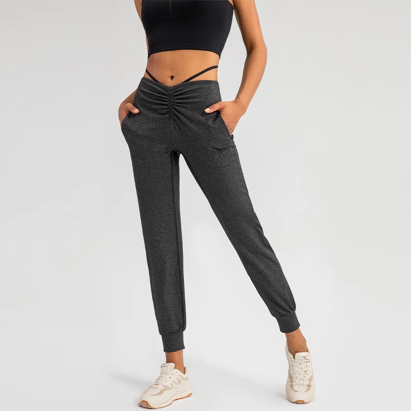 YJKVUR Nylon Women's Pants Gym Sweatpants Yoga Loose Sports Pant Elastic Breathable Sportswear Adjustable Waist Women Clothing