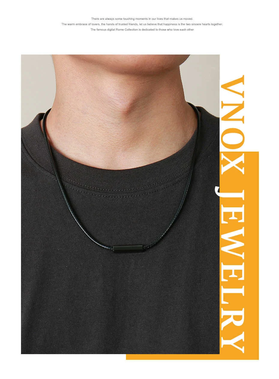 Vnox Einfache schwarze Seilketten-Halsketten für Männer und Frauen, Anti-Allergie-Edelstahl-Verschluss-Kragen-Zubehör, Länge 55 cm – Detail 2