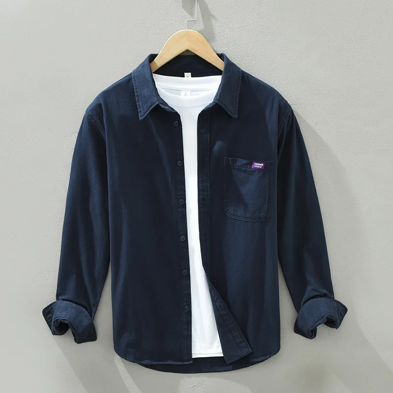 

1358 Spring Casual Cotton Shirts Men's Fashion Clothing Simple All-Match High Street Daily Solid Color Loose Male Blouse Tops