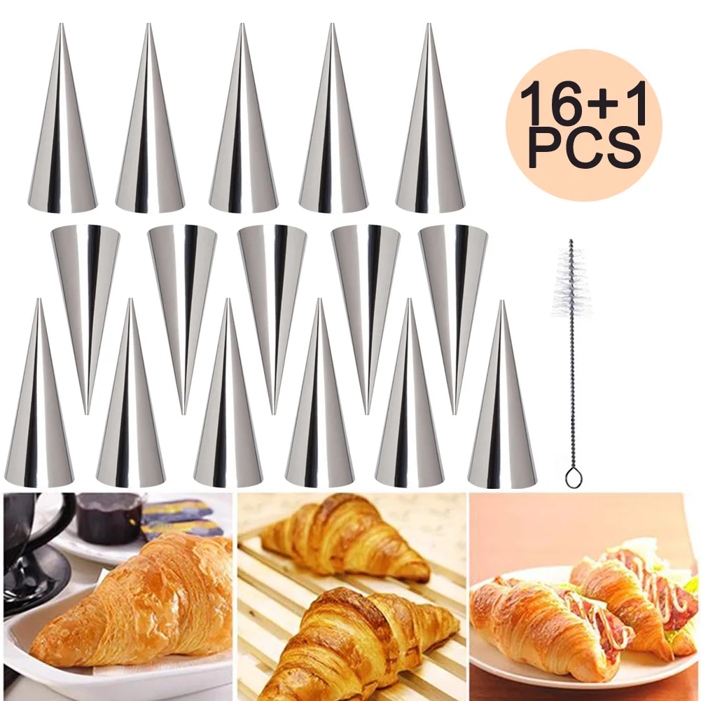 16pcsCreamHornMoldsBakingConesStainlessSteelRollHornForms