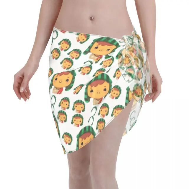 El Chavo Del Ocho-애니메이션 여성 비치 커버 업 랩 쉬폰 수영복, 파 레오 사롱 비치 드레스 비키니 커버 업 스커트 수영복