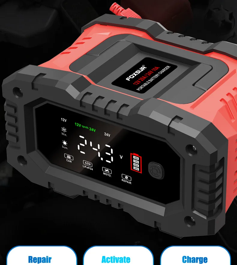 20a/10a Auto Motorrad Batterie Ladegerät 12V/24V Smart Ladegerät Lithium Agm Gel Blei-Säure Lifepo4 Batterie Ladegeräte – Detail 9
