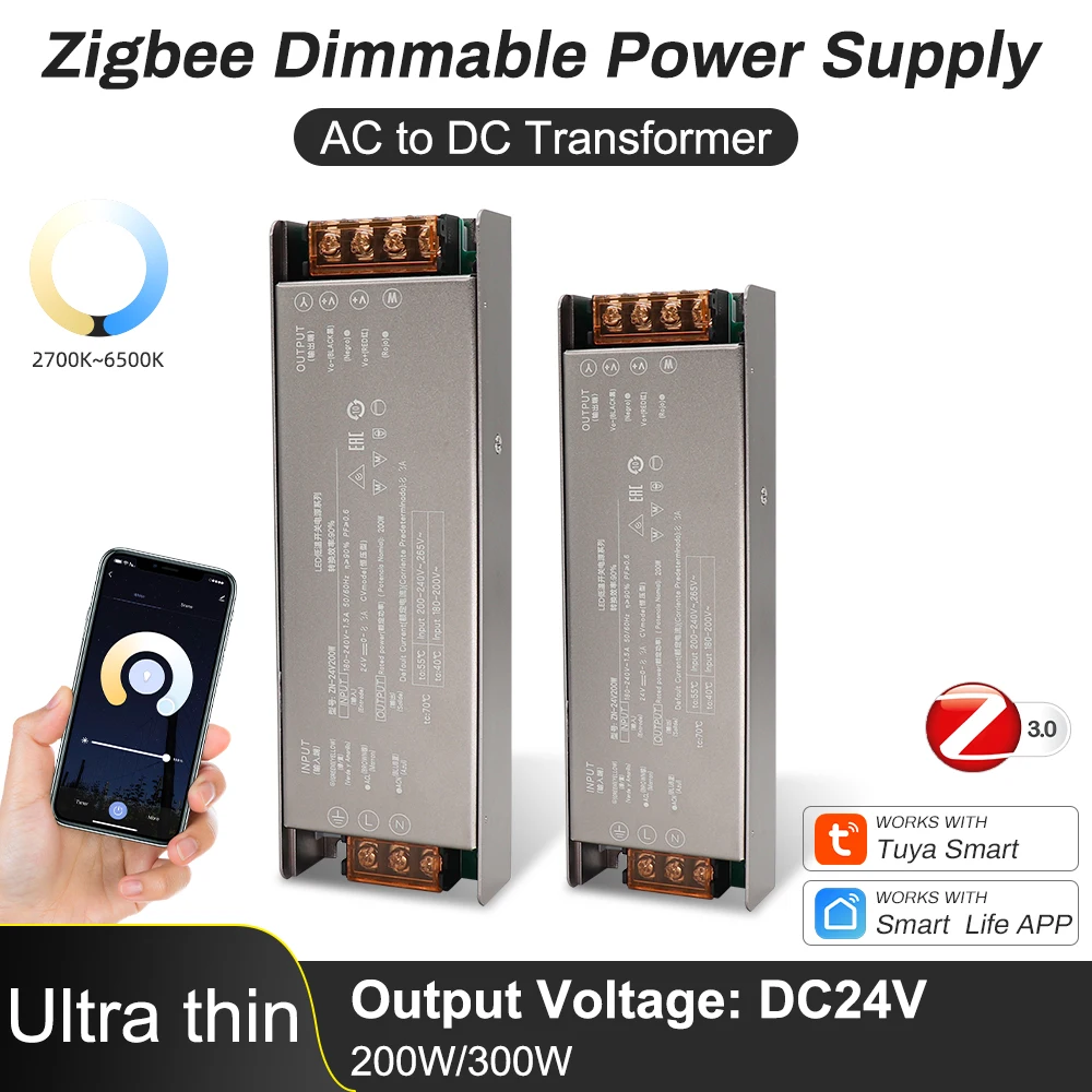 12V 24V Tuya Zigbee3.0 Dimmable Power Supply 200W 300W Transformer LED Driver Dimmer Support Single Color CCT LED Strip Light
