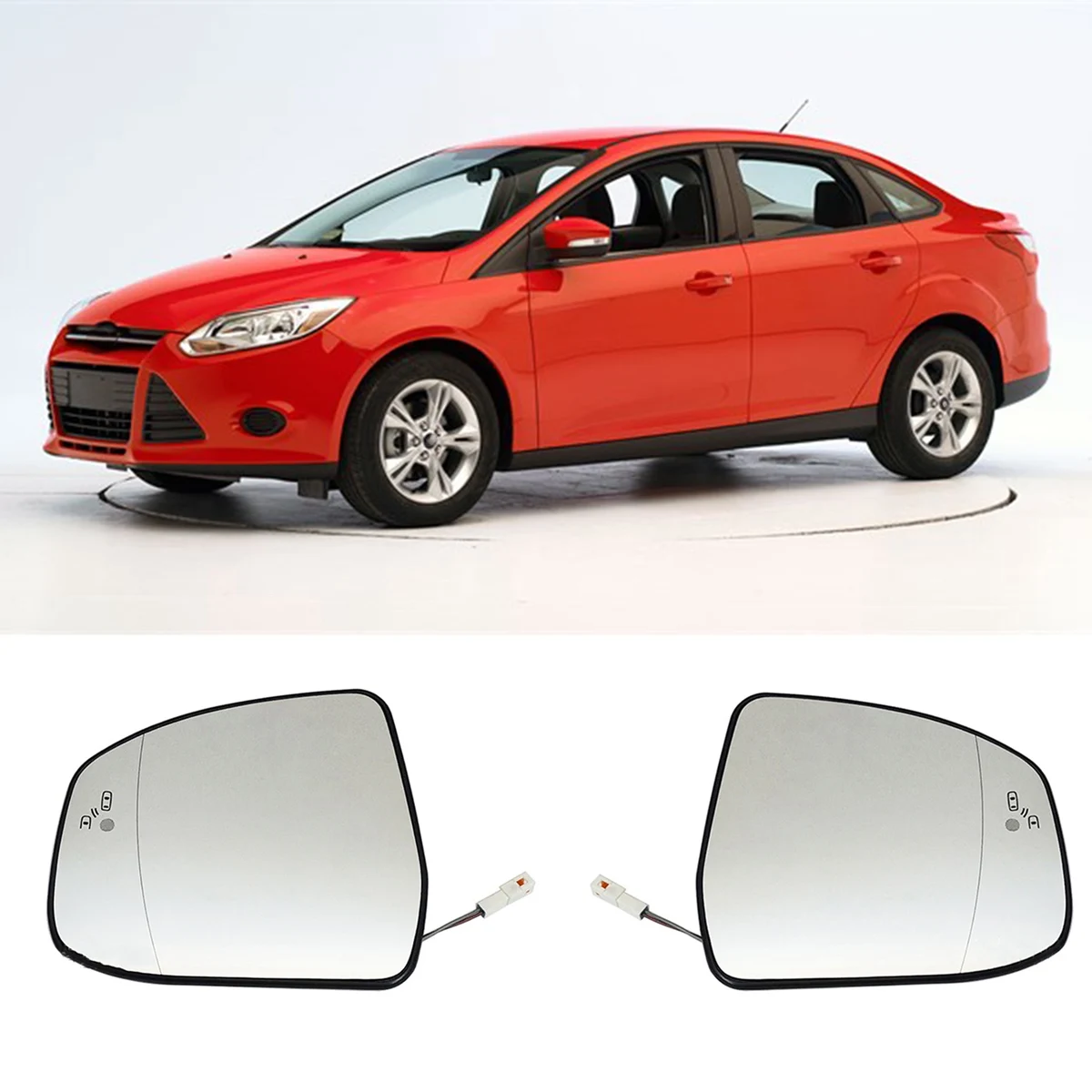 

2Pcs Door Wing Side Mirror Glass Heated Blind Spot Warning with Backing Plate for Ford Focus MK2 MK3 Mondeo MK4 L+R