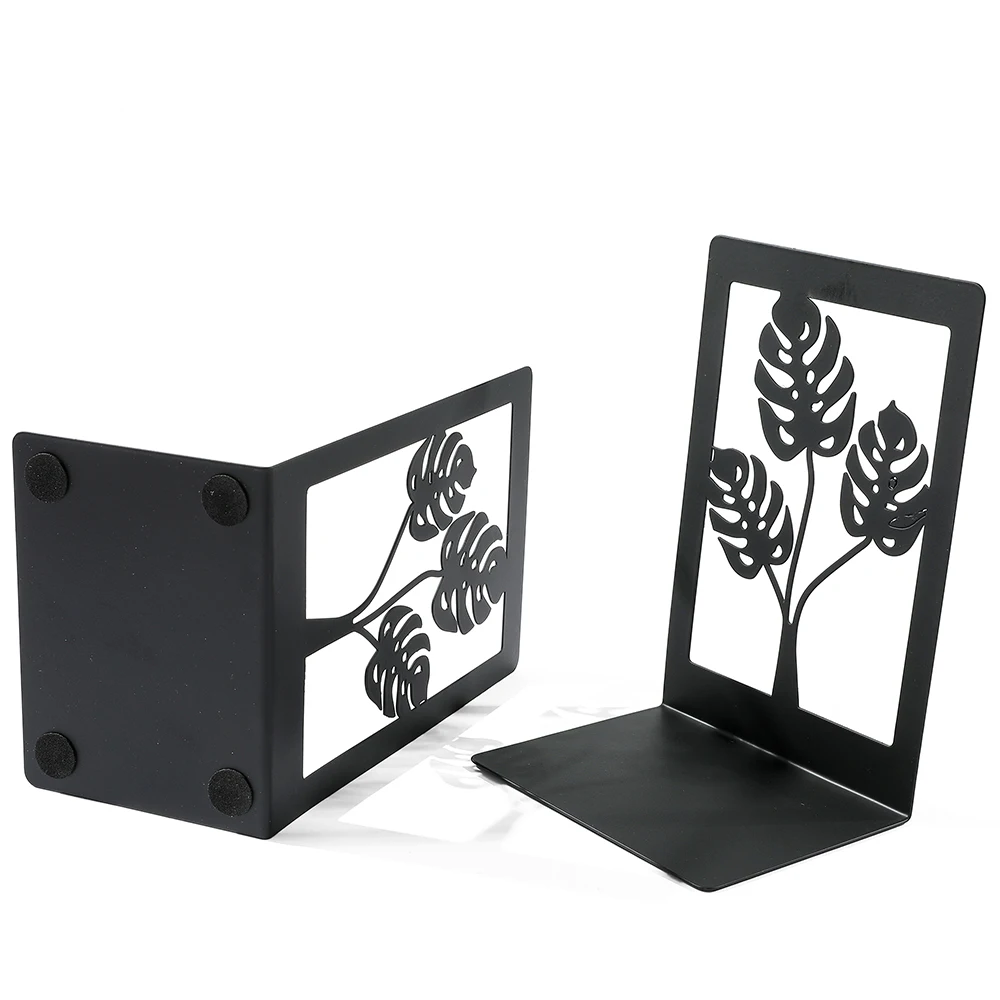 2pc Botanical Pattern Book Ends for Book Lovers Heavy Duty L-Shaped Metal Bookends Organise Books Book Stands for Men Women 4