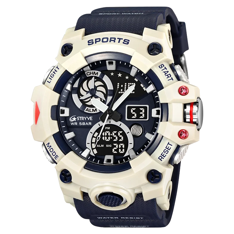 STRYVE Brand Men Sports Watches Dual Display Analog Digital LED Electronic Quartz Wristwatches 50m Waterproof Watch 8027 view 4