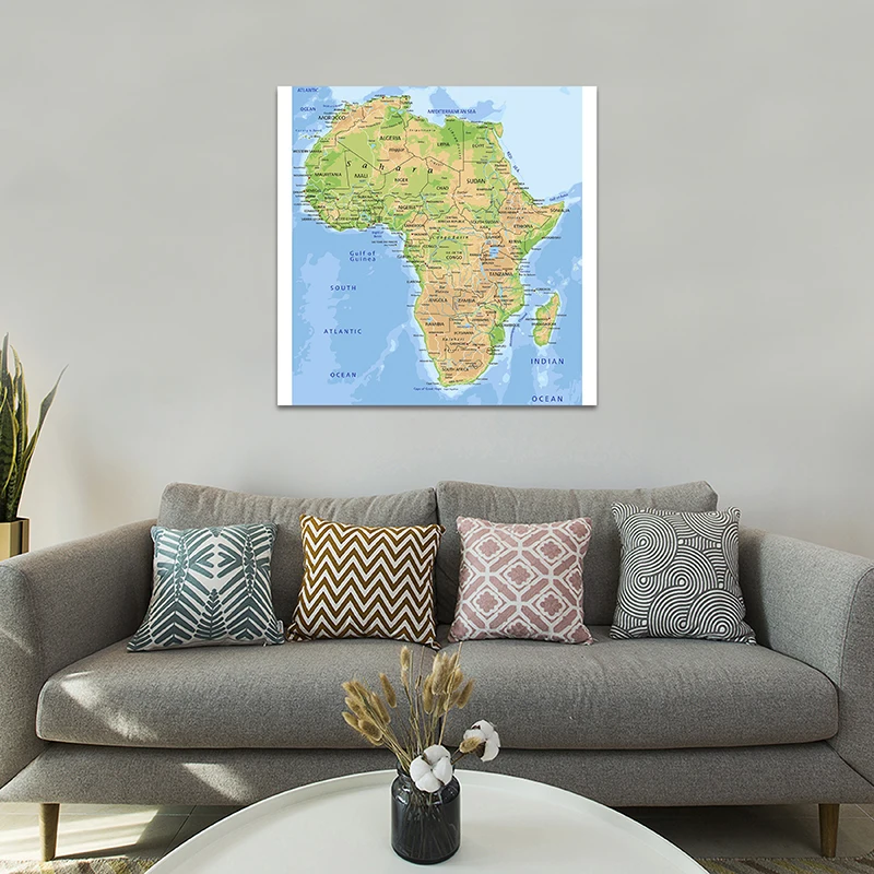 Topographic Map of Africa 90*90cm Wall Art Map Poster Canvas Painting Office Decoration School Supplies