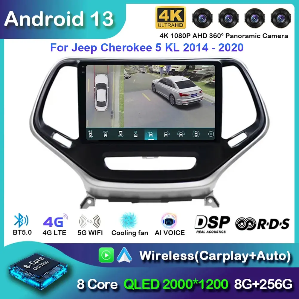 

Car Android 13 For Jeep Cherokee 5 KL 2014 - 2018 Auto Radio Multimedia Video Player Navigation GPS carplay No 2din DVD 5G Wifi