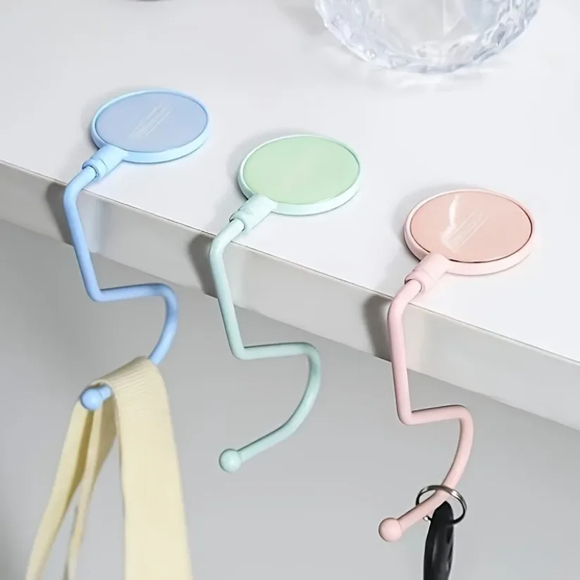 Desk Storage Hook Book Bag Hook Office Desk Non Stick Traceless Desktop Storage Hook Non Slip Bottom Pad Hanging Bag Clothes Key Holder Artifact
