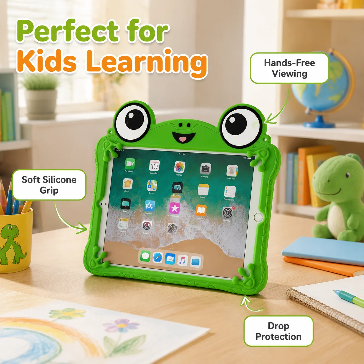 Cute 3D Cartoon Frog Silicone Tablet Case with Stand, 11-11.5 Inch