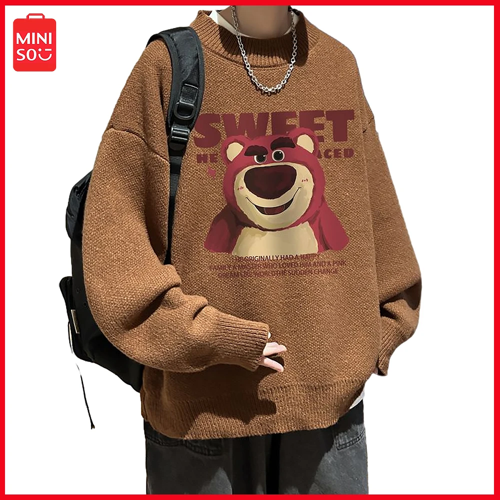 

New Miniso Lotso Student Printed Sweater Men Women Semi Turtleneck Autumn Winter Thick Warm Knit Loose Casual Plus Size Sweater