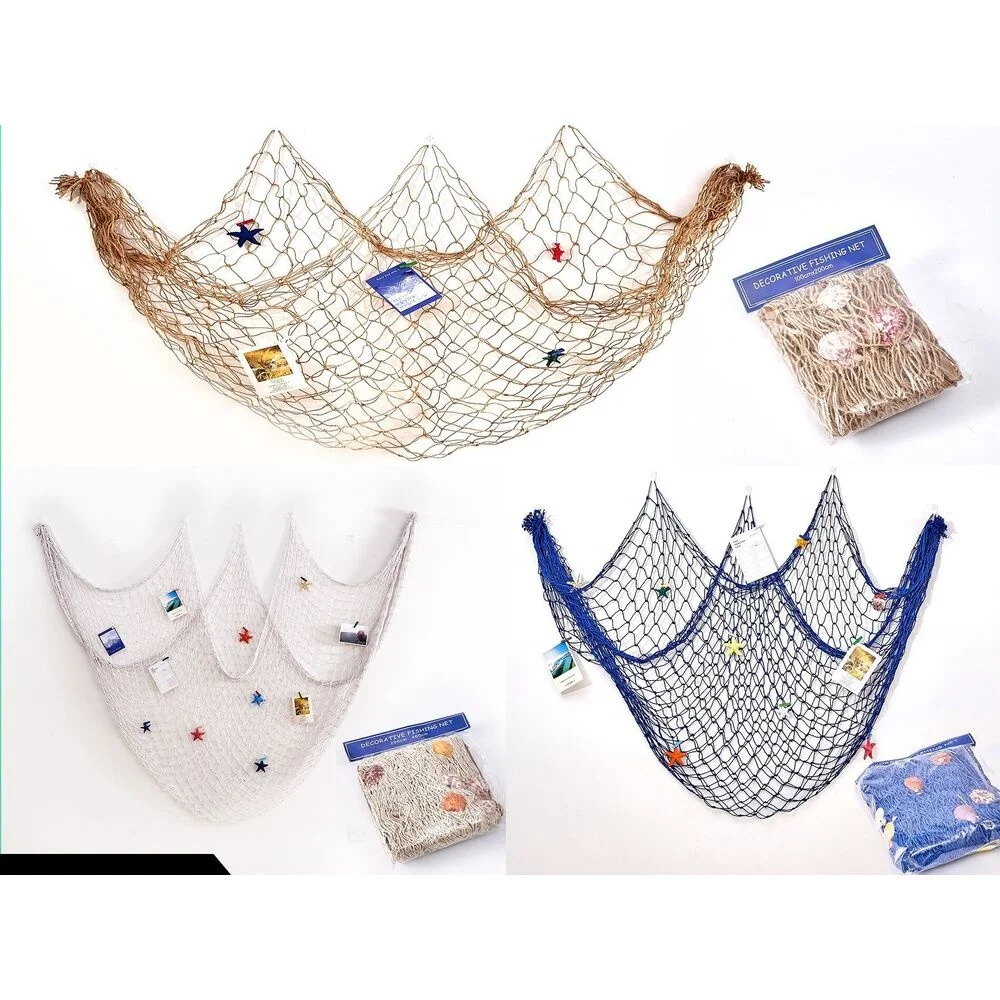 Mediterranean Decorative Fishing Net Thick Thread Cotton Hemp Rope Shell Net Kindergarten Background Wall Creative Photo_voghion.com