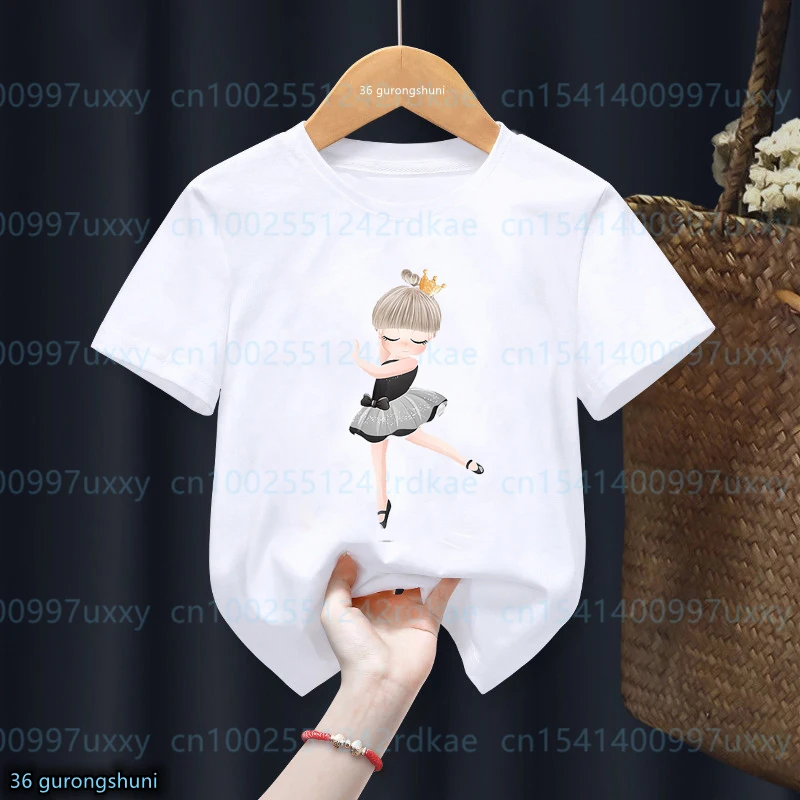 

New Girls' T-Shirt Ballet Dance Girls' Graphic Print Dance Girls' T-Shirt Custom Pattern Custom Name Cute Girls' Pink Clothes