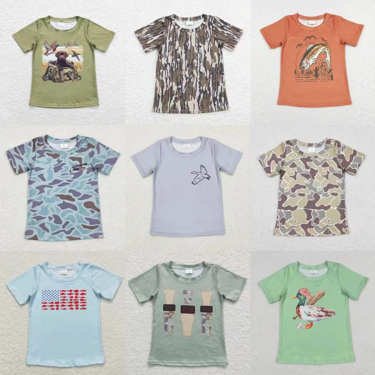 

Wholesale Baby Boy Summer Short Sleeves Ducks Dogs T-shirts Tee Children Kids T-Shirt Toddler Camo Clothing