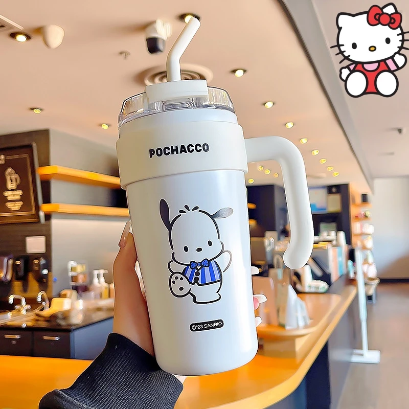 

Sanrio Cinnamoroll Kuromi термос бутылка Sippy чашки кофе воды чашки Ins 860 мл Kawaii нержавеющая сталь с ручкой Дорожные Кружки
