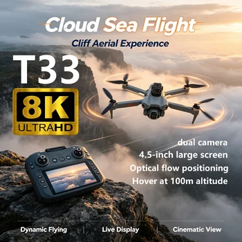 Nuovo Drone RC T33 2026 con Doppia Fotocamera 8K HD, WiFi, GPS, 20 Minuti di Volo, Quadricottero per Fotografia Aerea, Giocattolo Telecomandato UAV per Bambini