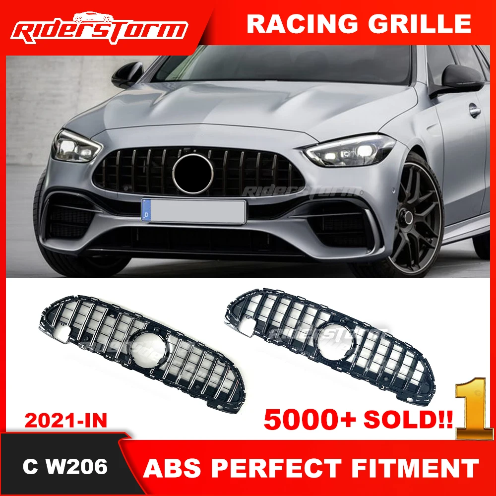 

For mercede C class W206 Gt R grille 2022+ Front Bumper Mesh C250 C200 C300 W206 panamerica Grill With Camera Hole W206 Diamond