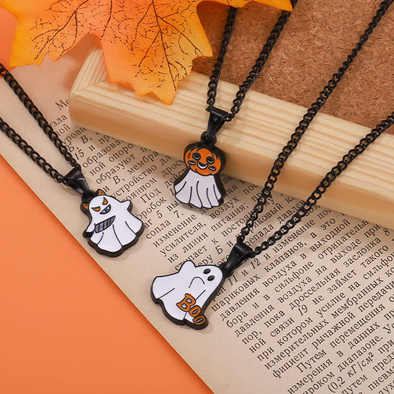 Boo！Halloween Pumpkin Necklace Ghost Head Music Player Punk