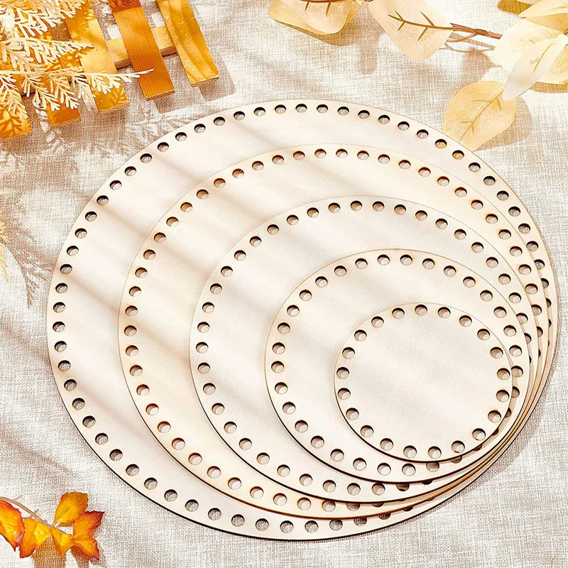 Crochet Basket Base 10/15/20/25cm Unfinished Blank Cross Stitch Carved Hand-Woven DIY Crafts Supplies Basket Wooden Round Bottom