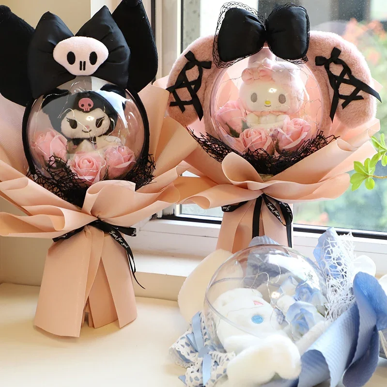 

New Sanrio Kawaii Anime Kuromi Mymelody Cinnamoroll Cartoon Plush Doll Bouquet Girl Cute Valentine's Birthday Christmas Gifts