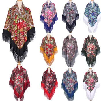 160*160 cm Etnico Grande Sciarpa Quadrata Per La Donna Scialli Nappa Stampa Floreale Foulard Turbante Avvolge Russo Babushka Bandana Coperta 1