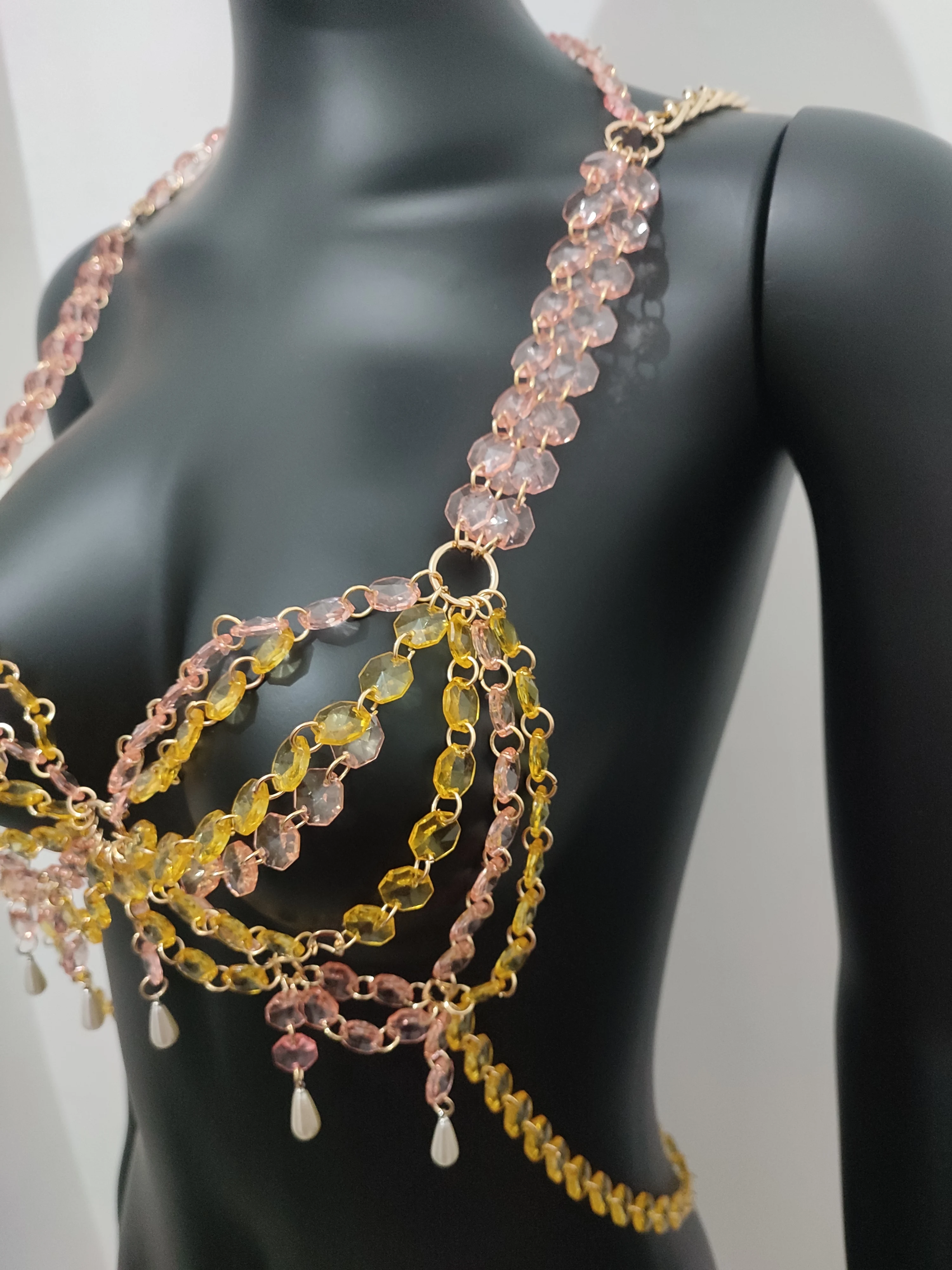 2023 Summer Colorful Transparent Acrylic Sling Tube Top Body Chain Beach Party Festival Women's Chest Fashion Jewelry