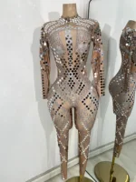 Women Sexy Spandex Tight Jumpsuit Long Sleeve Mirrors Cosplay Costume Nightclub Dancer Outfit Performance Stage Wear - Image 2