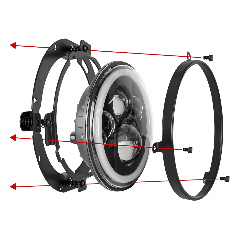 Eosnow Ensemble D'anneaux De Support De Retenue De Montage De Phare Rond De 7 Pouces Avec Anneau En Metal De Phare De Remplacement Noir Pour Jeep Wrangler Jk 2007 A 2017 80392642
