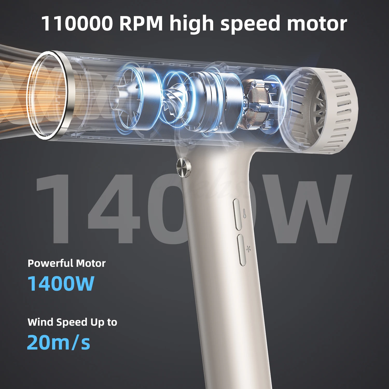 Hair Dryer with Diffuser Ionic Blow Dryer High-Speed Brushless Hairdryer Low Noise Air Blower 5 In 1 Hair Styler Curling Wand 3