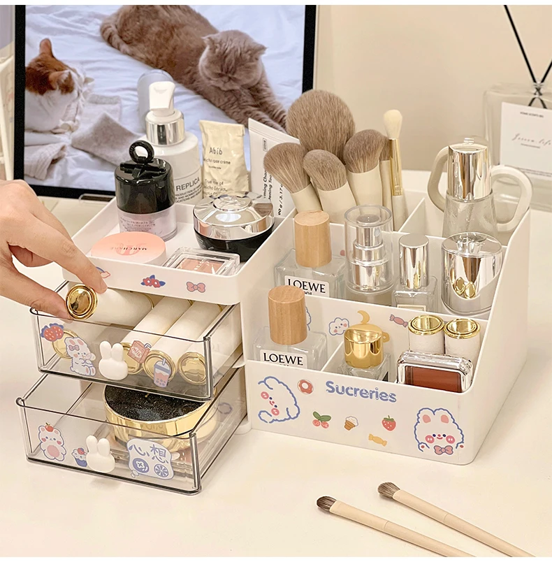 Description Picture 6 of itemDesktop Cosmetic Storage Box Organizer Drawer Office Storage Rack Stationery Desk Pen Holder Bunny Drawer Organizer Cute Kawaii