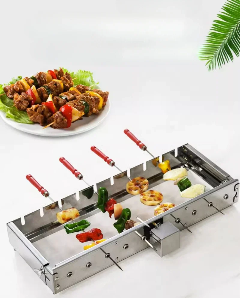 Fully Automatic BBQ Flip Rack Adjustable Width Rolling BBQ String Machine 5V Connect To Power Bank AC/DC
