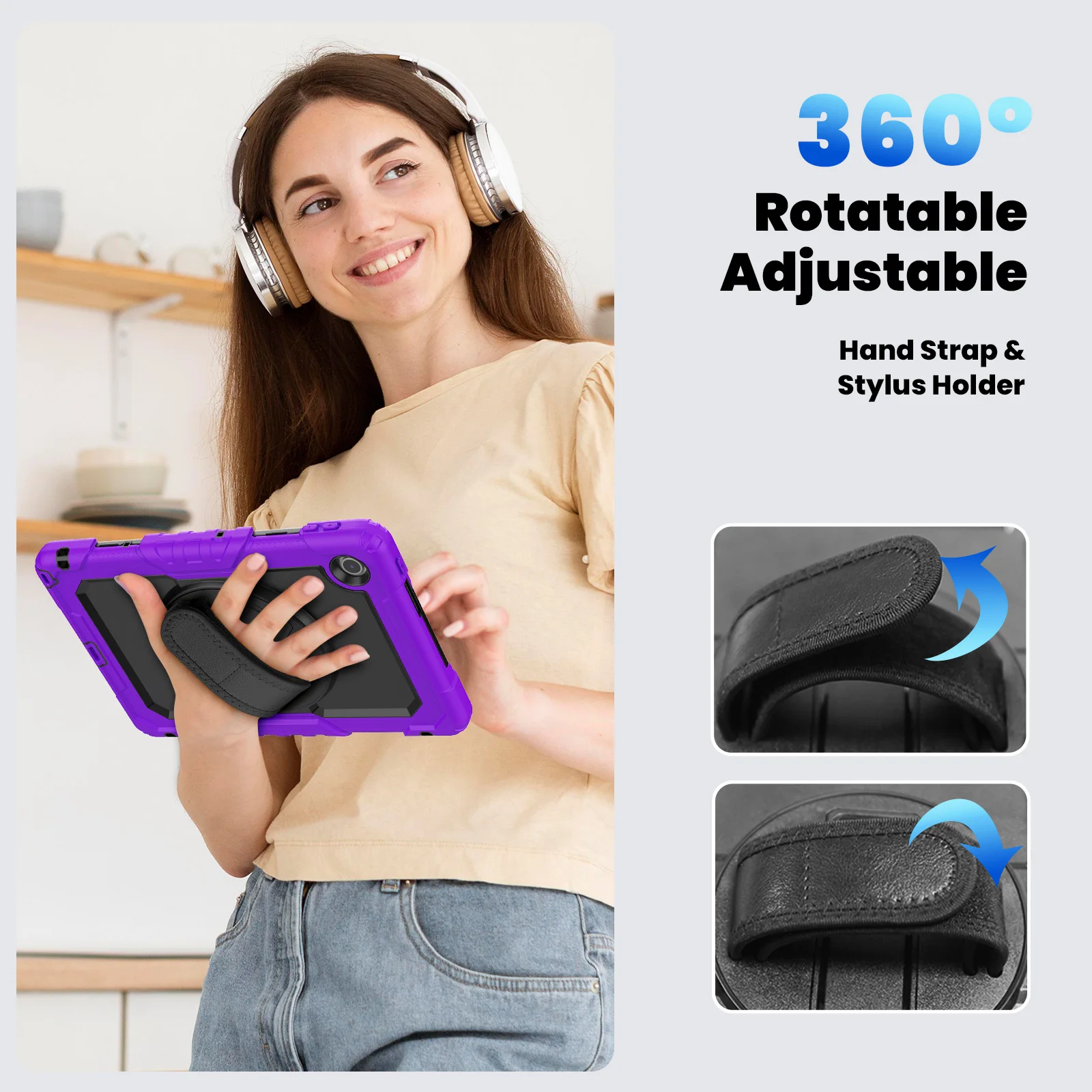 Rugged Armor Tablet Case with Screen Protector and Rotating Stand - Heavy Duty Cover with Shoulder Strap