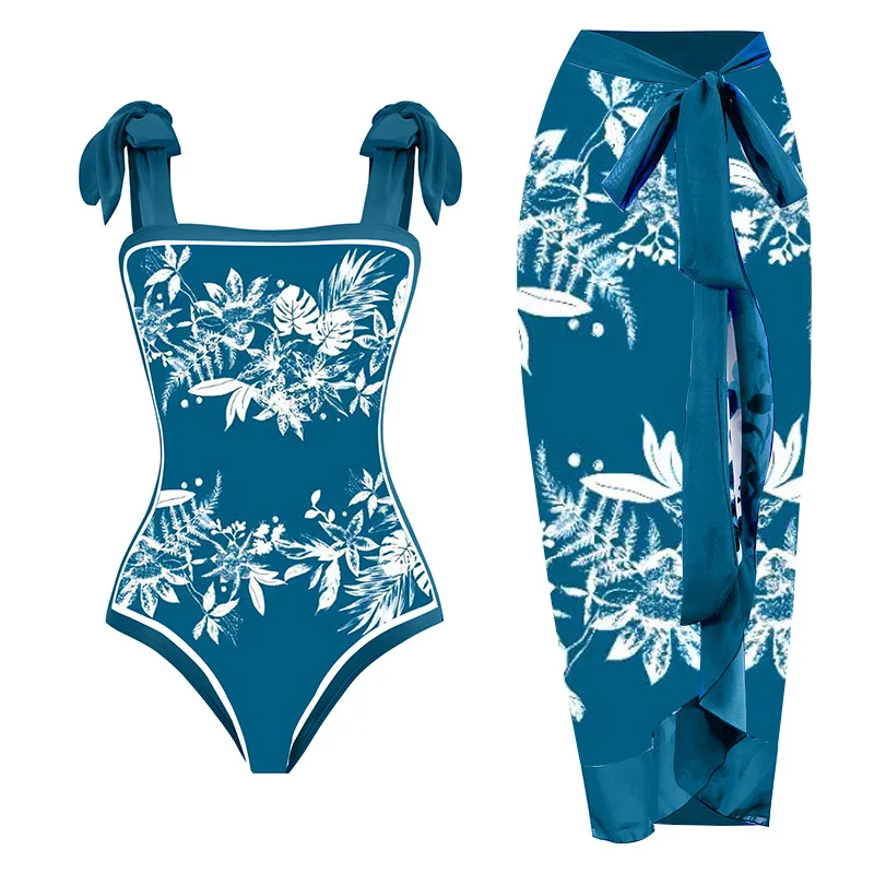 

2023 New Vintage Foreign Trade Swimwear Conservative One Piece Hot Summer Swimwear Set Final Edition Chiffon Cover Two Piece Set