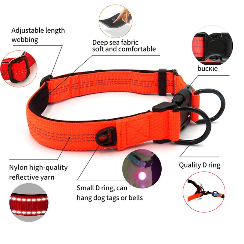 Collare E Guinzaglio Riflettente Per Cani - Con Neoprene Traspirante, Regolabile Per Taglie Piccole A Grandi - Foto 3