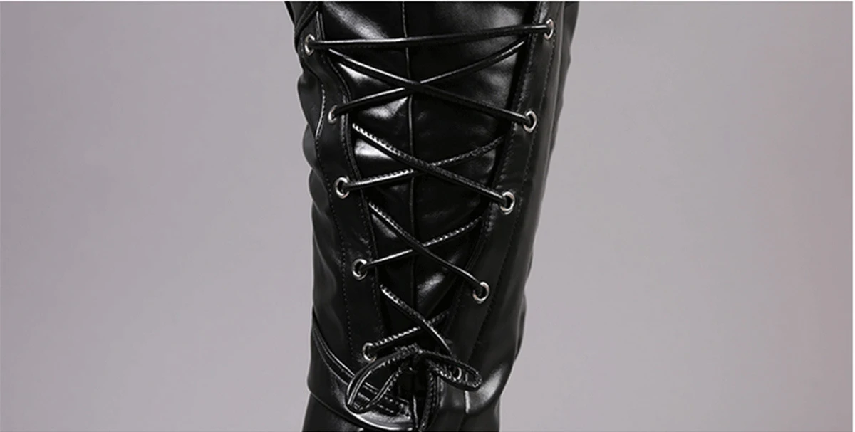Mens Punk Fashion PU Leather Pants Personality Motorcycle Pencil Trousers Hip Hop Applique Black Leather Trousers Male