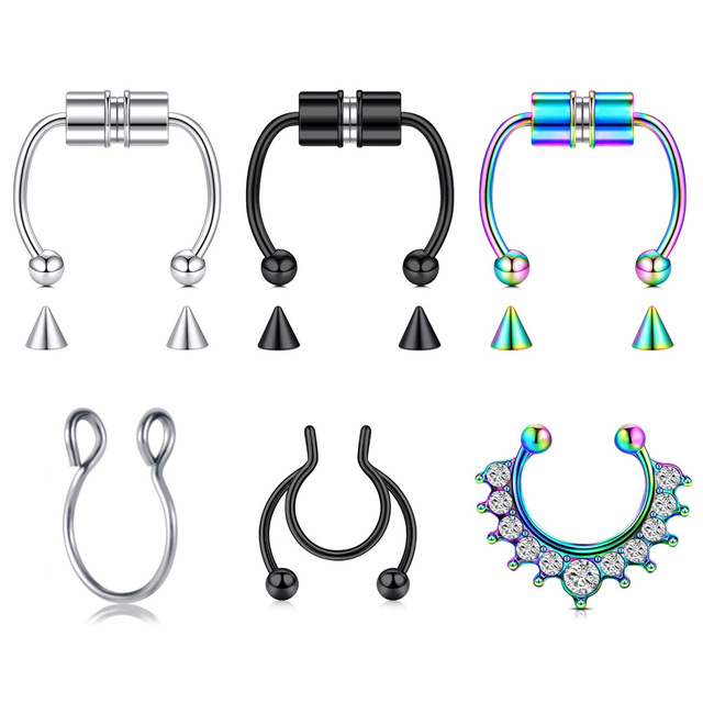 Fake Nose Rings Septum Clip On Piercings Lip Ear Nose Septum Rings Stainless Steel Fake Piercings