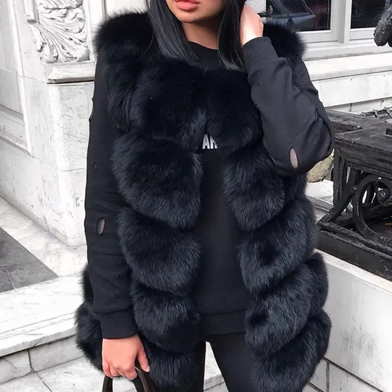 QUEENTINA Winter New Women's Natural Fox Fur Coat Brown Vest Square Pattern Handcrafted Products Sleeveless Real Fox Fur Vest