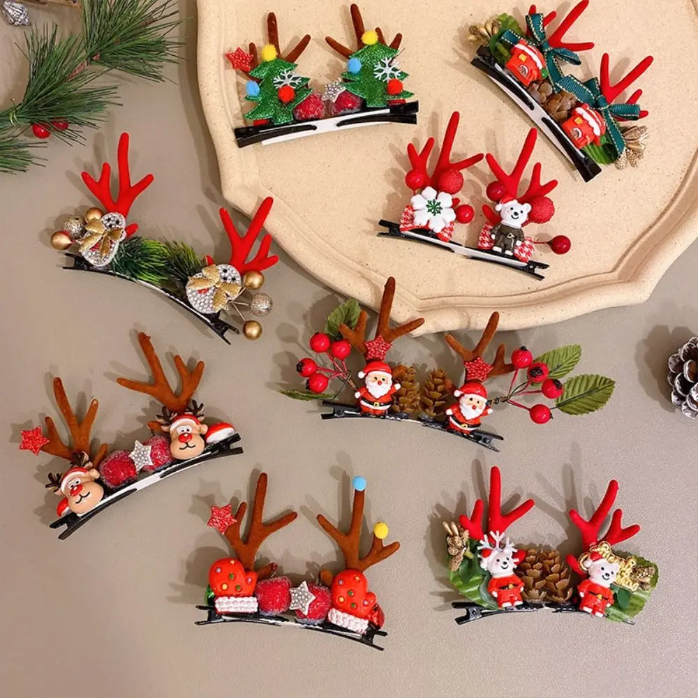 

Bowknot Christmas Hairpin Merry Christmas Decor Santa Claus Children Deer Antler Hair Clip Christmas Tree Sequin Plush Hair Clip