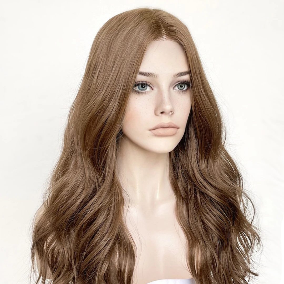Lace Front Wig Middle Part Systhetic Light Chestnut Brown 13x4 Transparent Lace Front Wigs for Women Glueless Natural Hairline Long Wavy Wigs lace front wig lace wigs synthetic wigs womens synthetic wigs