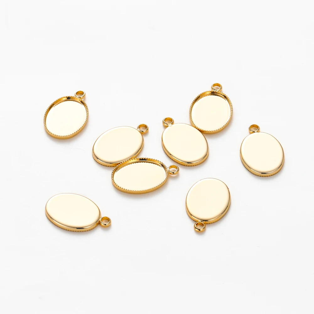 10 Teile/los 14K 18K Gold Überzogene Cabochon Mit Loch Anhänger Basis Blank Tray Lünette DIY Handgemachte Anhänger Schmuck, der Entdeckungen – Detail 6