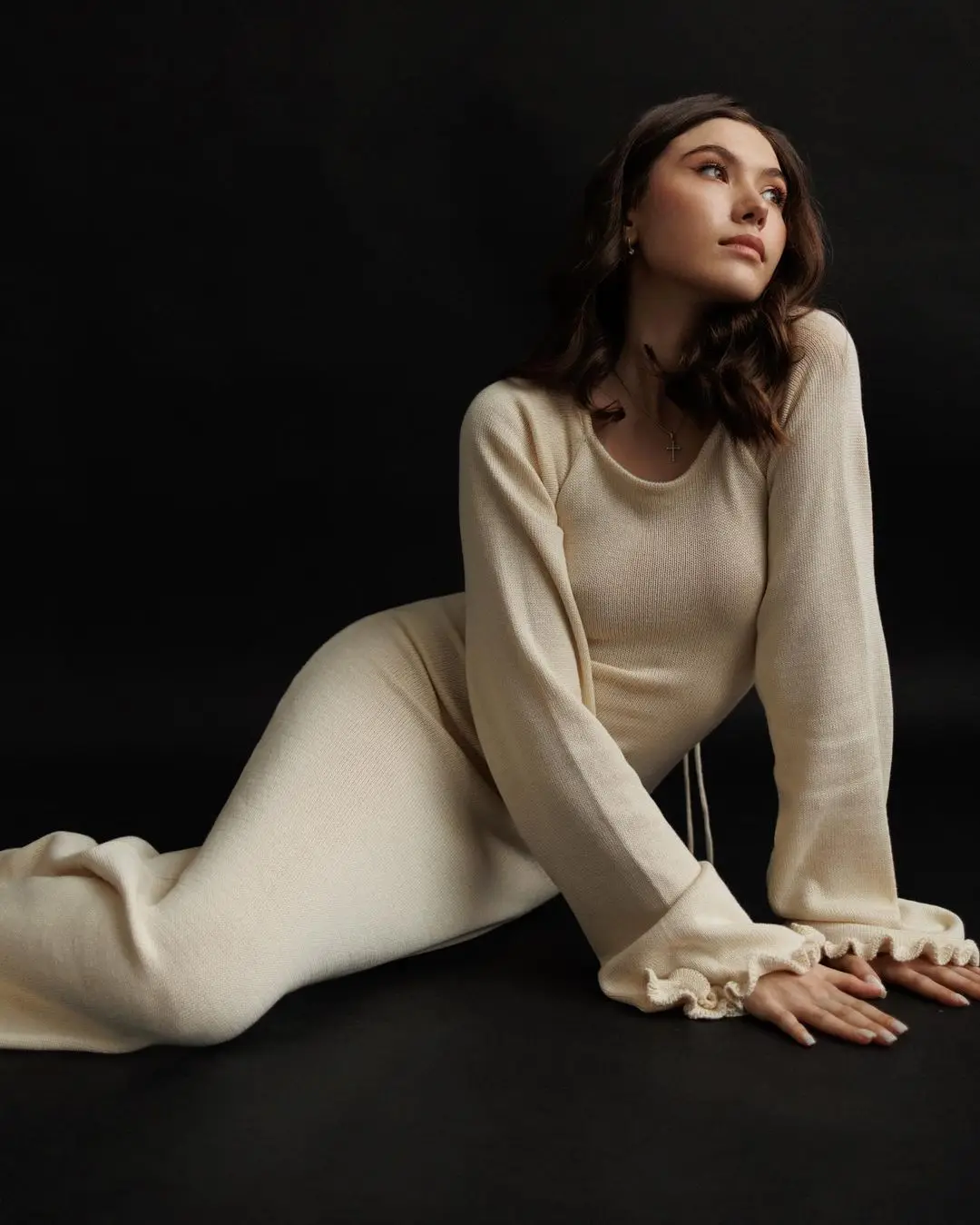 Ruffled Backless Knit Dress Solid Female Casual Lace-Up High Waist Long Sleeve Maxi Dress Knitwear Bandage Fashion Dress