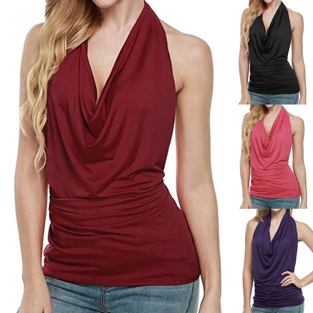 2023 Halter Camisole Tank Top Women Drape V Neck Sexy Tanks Camis