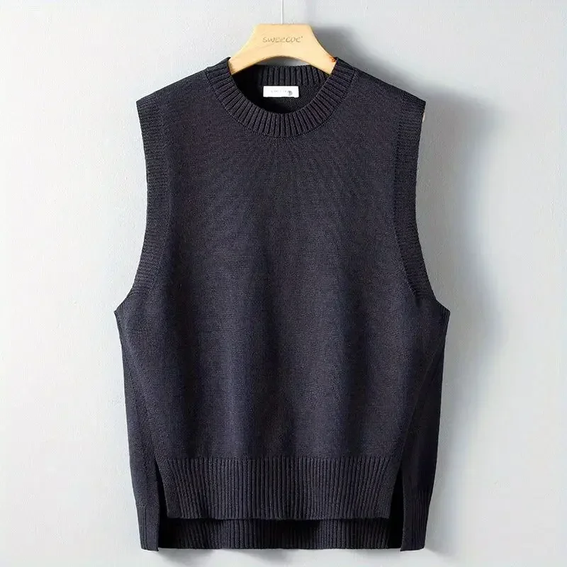 Suéter de otoño e invierno para hombre, nuevo chaleco de color sólido, ropa de calle de moda coreana de alta calidad, chalecos de punto originales para hombre