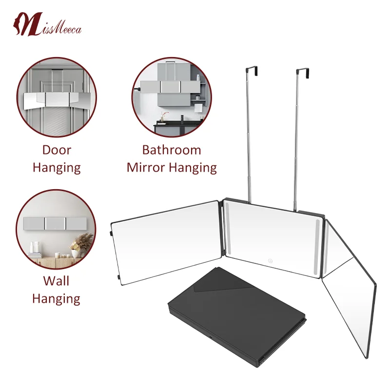 

Missmeeca Hair Cutting Mirror 3 Way Mirror Folding Mirror Self Cut System 3 Way Mirror With Led Lights For Hair Cutting Alone