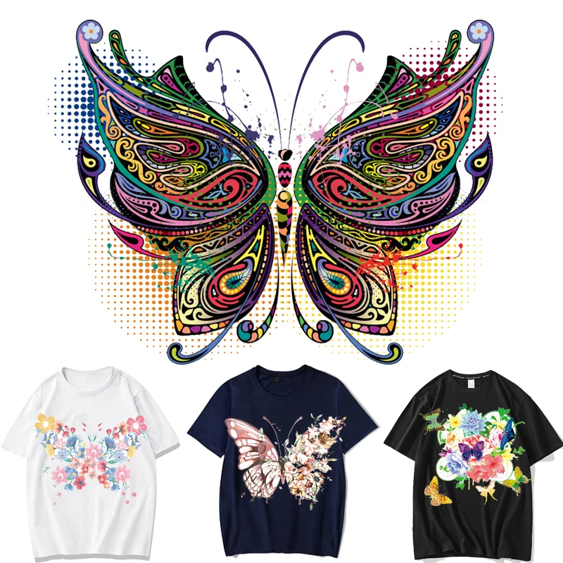 

Colorful Butterfly Patches Flower Thermal Stickers on Clothes Iron-on Transfers for Clothing Thermoadhesive Patch Diy Applique