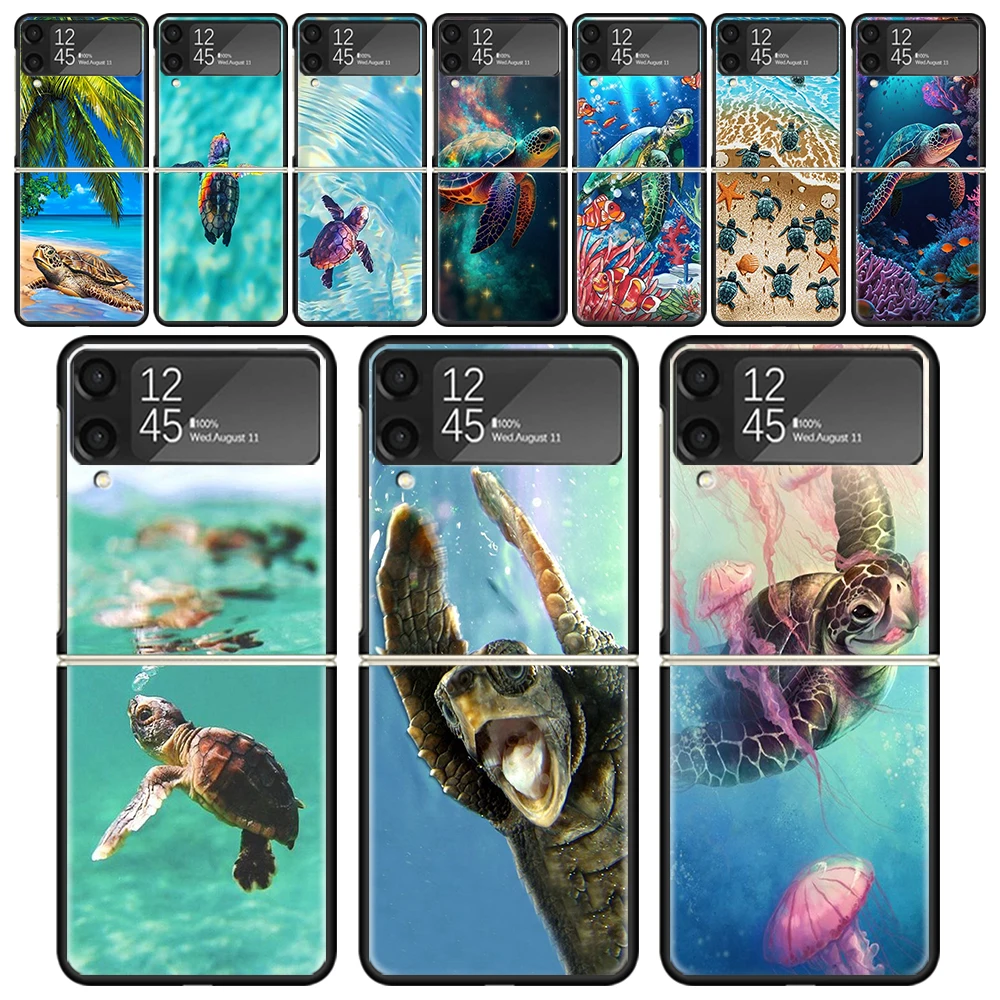 Sea Turtle Aqua Custodie Per Samsung Galaxy Z Flip 4 5 3 Z Flip4 Flip5 Flip3 Zflip4 Zflip3 Zflip5 5G Hard Pc Antiurto Fundas