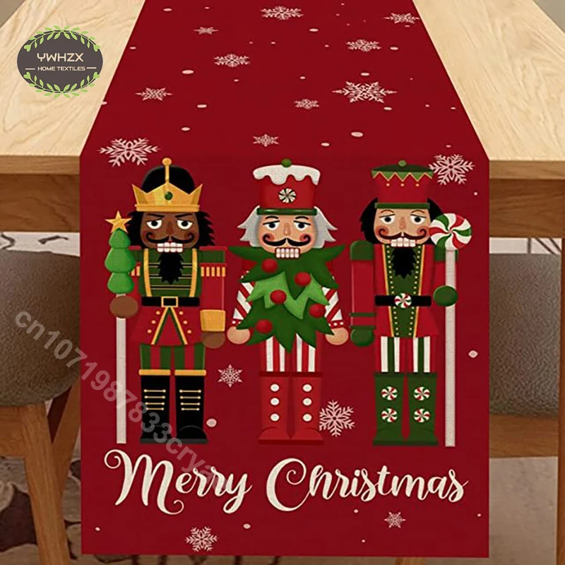 

Christmas Nutcracker Table Runner Flag Natural Jute Burlap Printed Kitchen Tablecloth Tables Cloth Cover Decoration Home Party