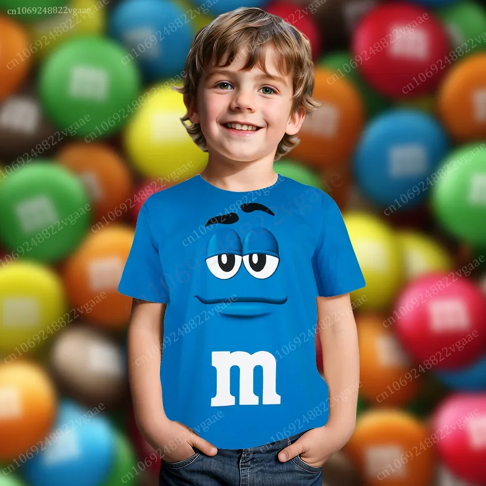 Summer M&m's T Shirt Kids Boys Chocolate Bean T-shirt Boy Short Sleeve Top Funny Tee Clothes Girls Training Uniform Clothing 3