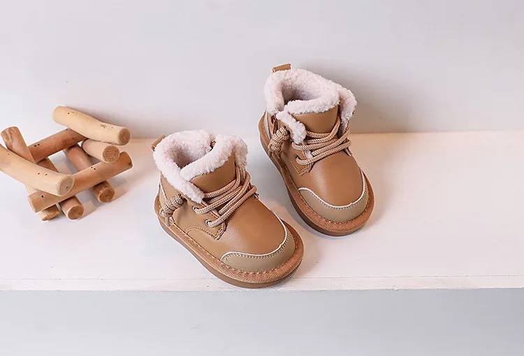 2023 Nuovo Inverno Bambino Per Ragazzi Pelle Caldo Peluche Bambine Scarpe Impermeabili Antiscivolo Moda Bambini Stivali da Neve_voghion.com